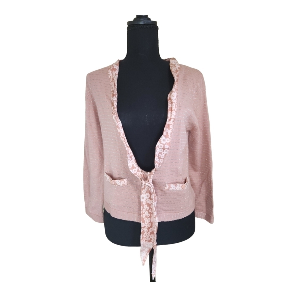 MARC JACOBS V-neck cardigan sweater floral trim and tie light pink size large